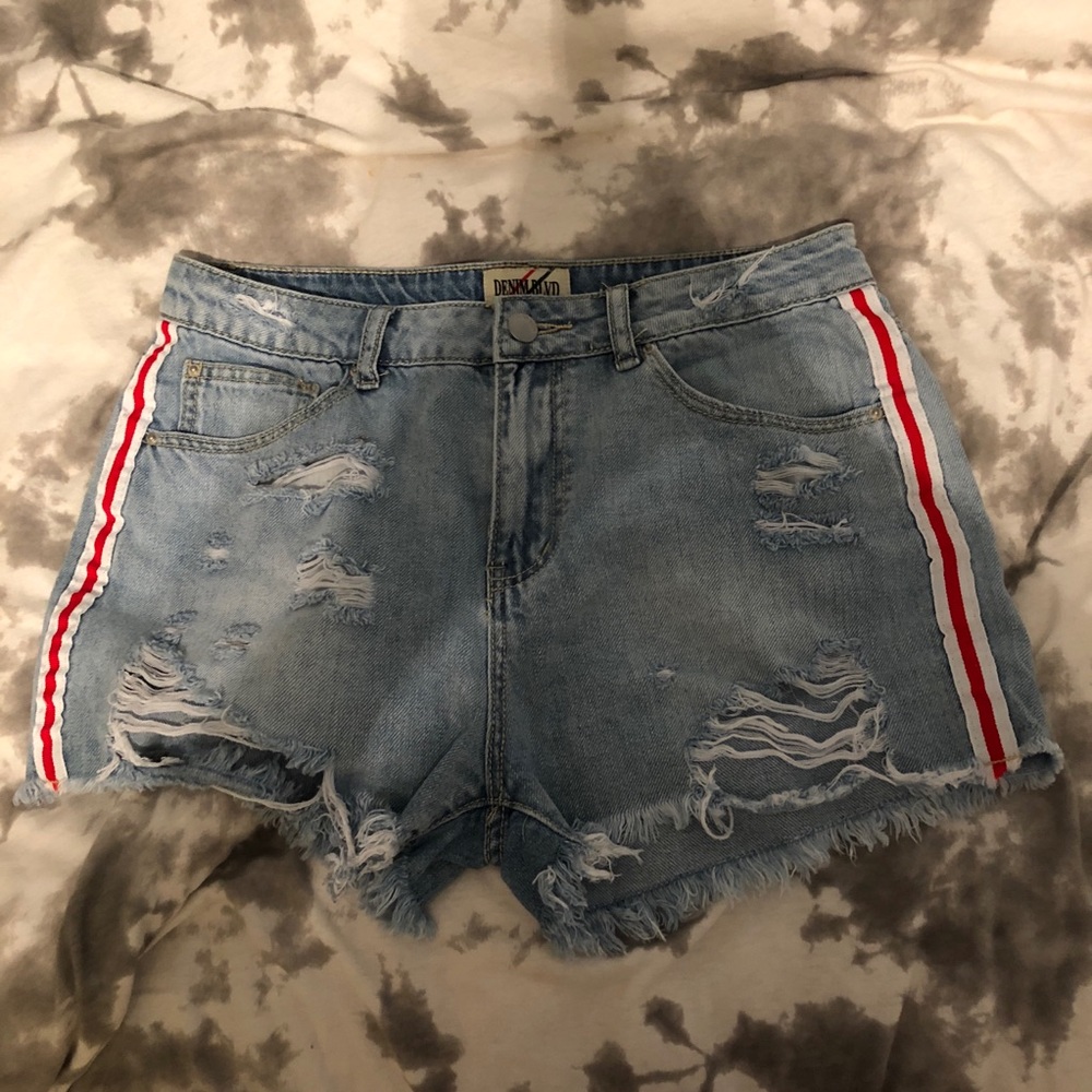 Denim Shorts with Striped Sides